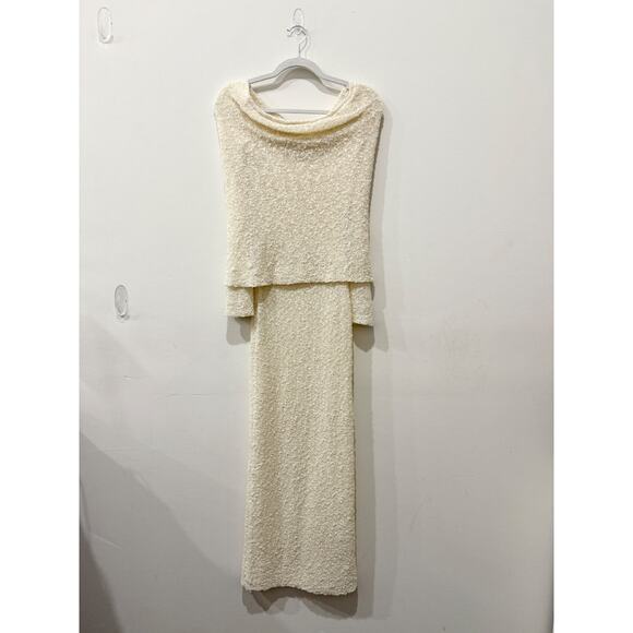 Meshki Marisol Off-the-Shoulder Bouclé Bodycon Maxi-Dress Cream Women's Size XS - Picture 4 of 7